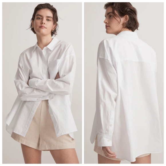 Madewell Tops - New Madewell The Signature Poplin Oversized Eyelet White Shirt XL NWT